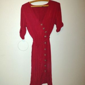 Rebellion SZ S Maroon Faux Button Wrap Midi Dress